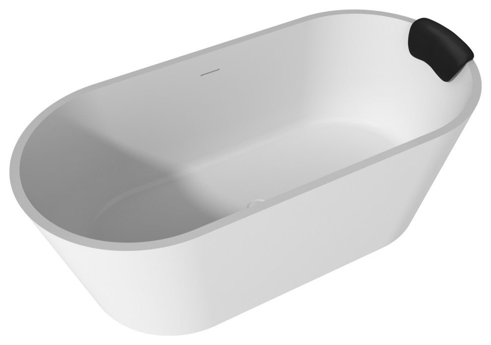 59in White Solid Surface Freestanding Soaking Bathtub with Drain, 59in