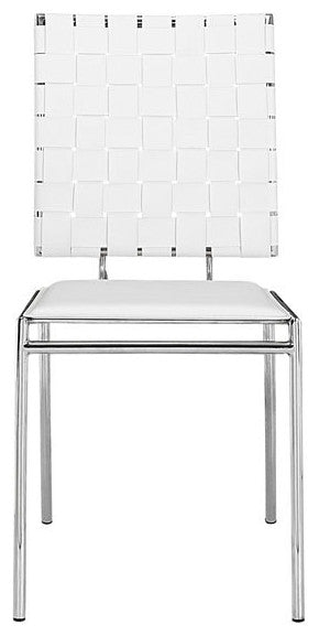 HomeRoots Set of 4 Woven Back White Faux Leather Dining or Side Chairs