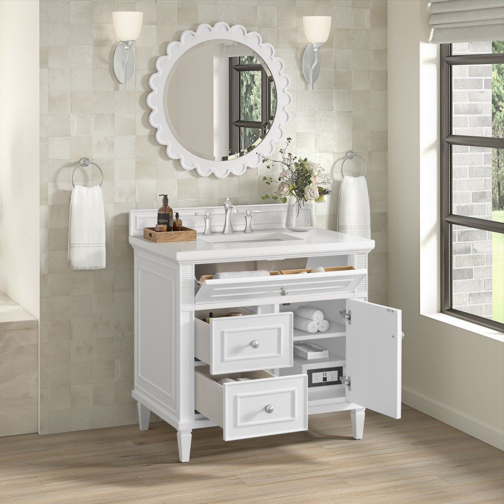 Lorelai 36" Single Vanity, Bright White, 3 CM White Zeus Top