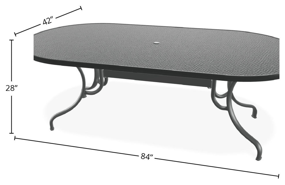 42" x 84" Oval Hammered Outdoor Dining Table with Umbrella Hole, Graphite