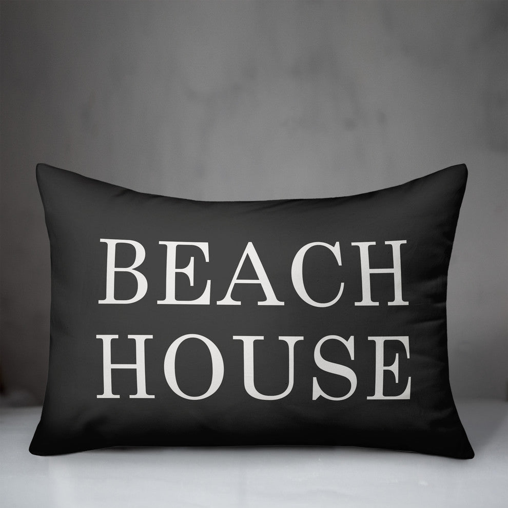Beach House Black Outdoor Lumbar Pillow