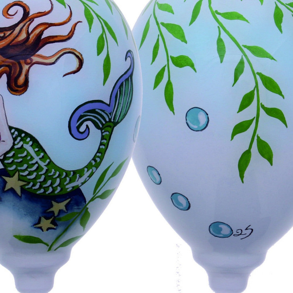 Green Mermaid Hand Painted Mouth Blown Glass Ornament
