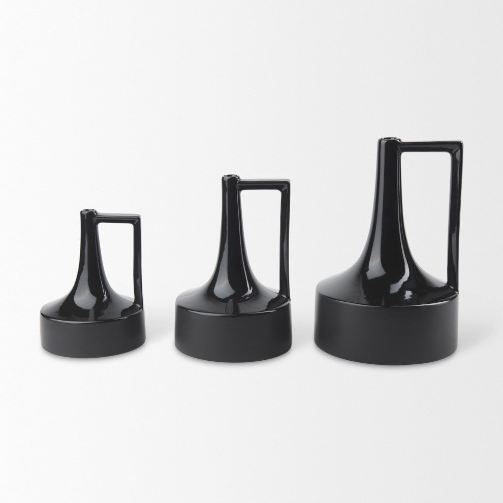 Burton Black Ceramic Jug Style Vase, 12"