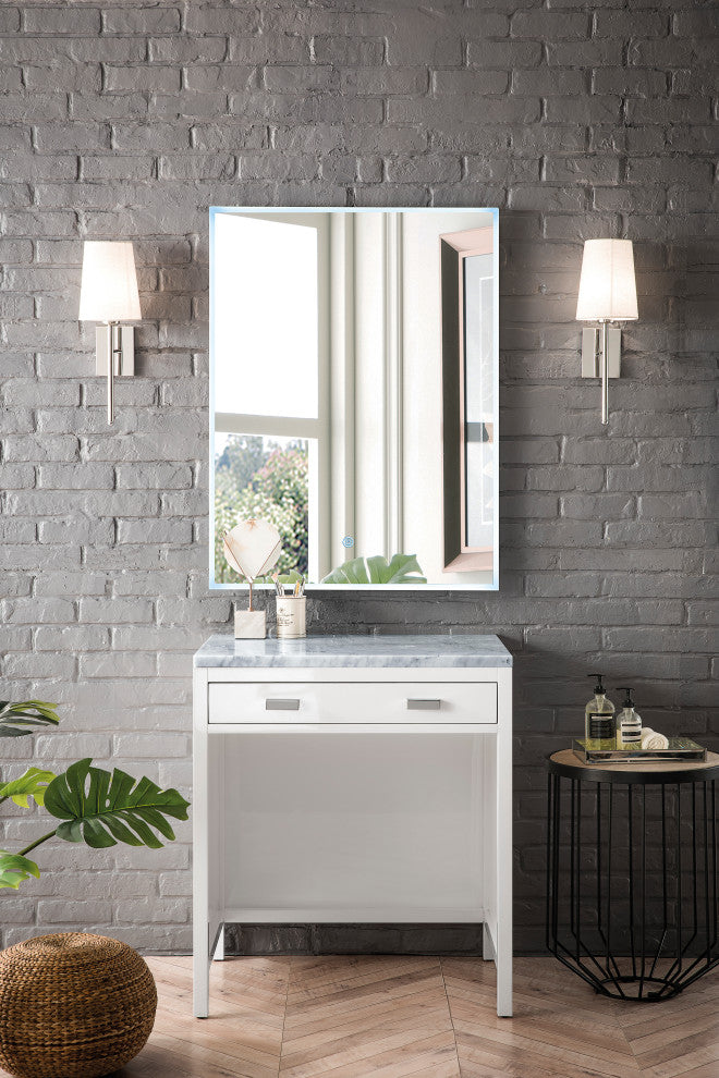 Addison 30" Freestanding Countertop Unit, Glossy White,  Carrara Marble Top