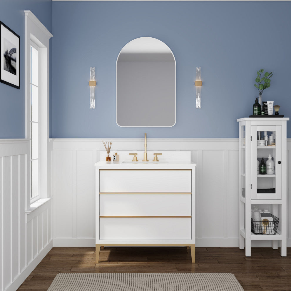 24"x36" Arched Bathroom Wall-mounted Mirror with Aluminum Frame, White