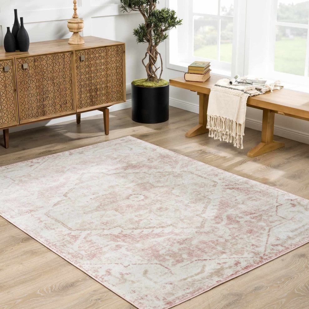 Hauteloom Leonora Area Rug, Pale Pink/Plum/Peach, 2'7"x10'