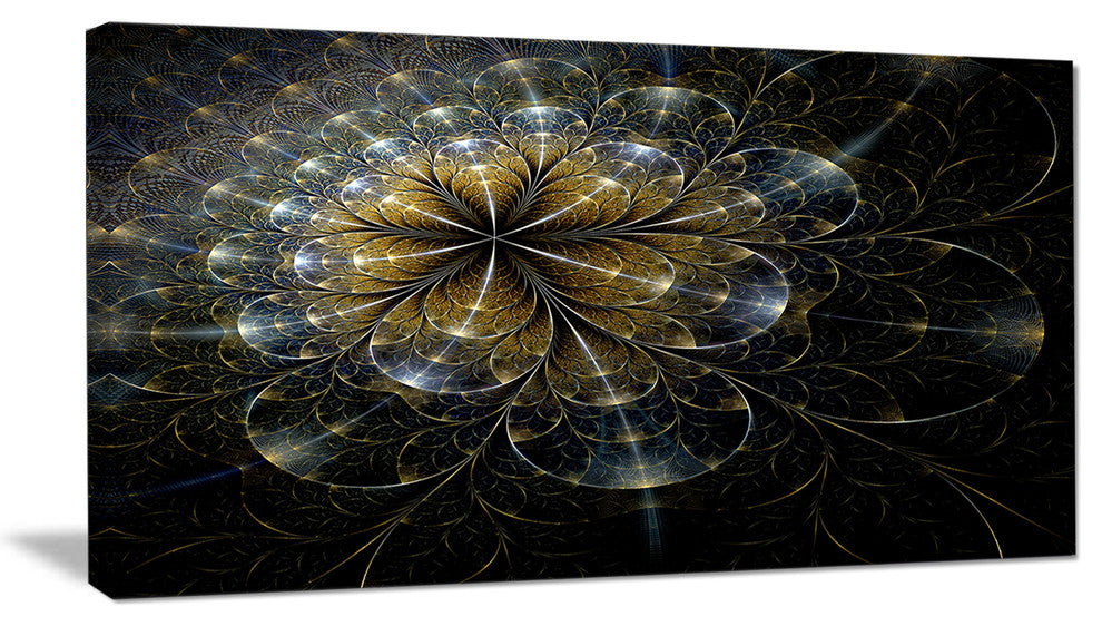 Large Mystic Golden Fractal Flower, Floral Canvas Art Print, 40x20