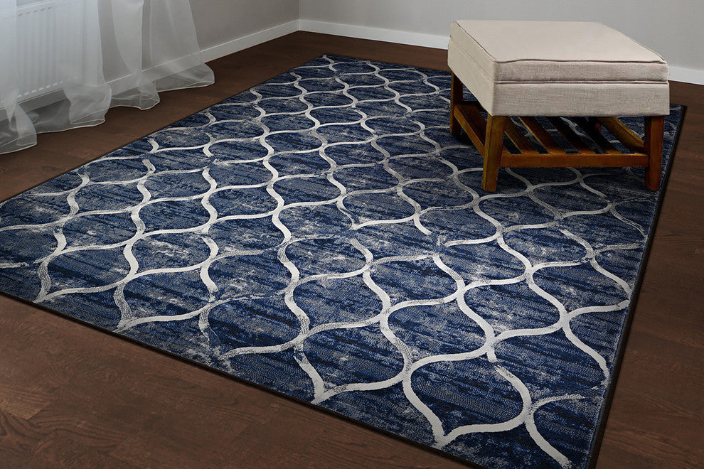 Couristan Easton Ogee Area Rug, Dusk Blue, 6'6" X 9'6"