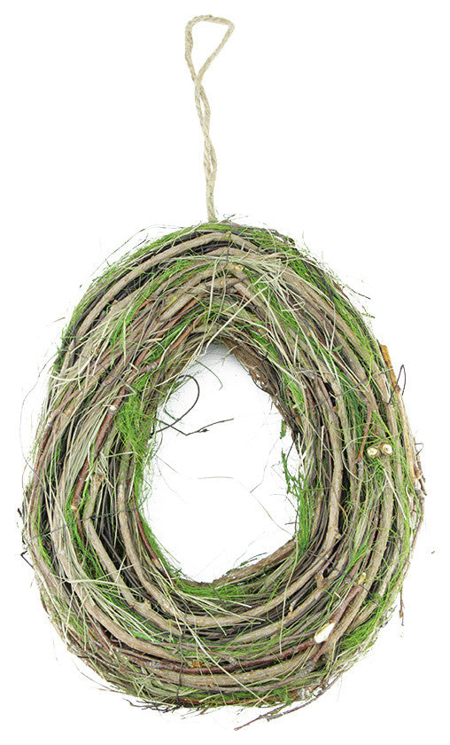 Grapevine Twig and Green Moss Egg-Shaped Wreath, 11"