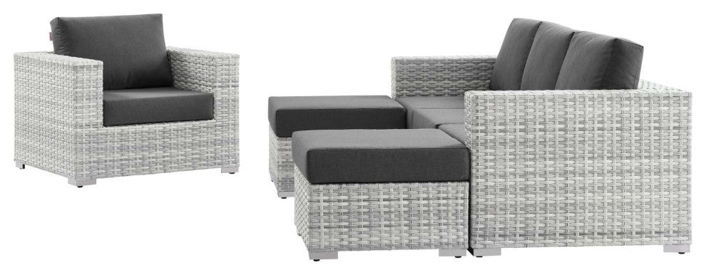 Lounge Sectional Sofa Chair Set, Rattan, Wicker, Gray, Modern, Outdoor