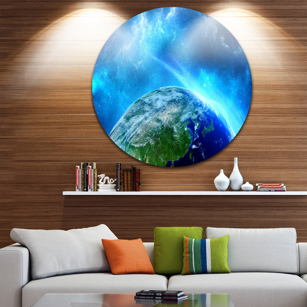 Planet Earth In Universe, Contemporary Disc Metal Artwork, 36"