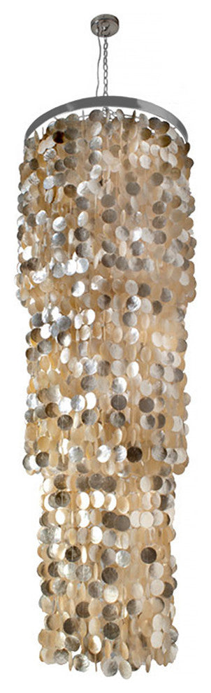 Round King Size Chandelier With Round Capiz Seashells, Champagne