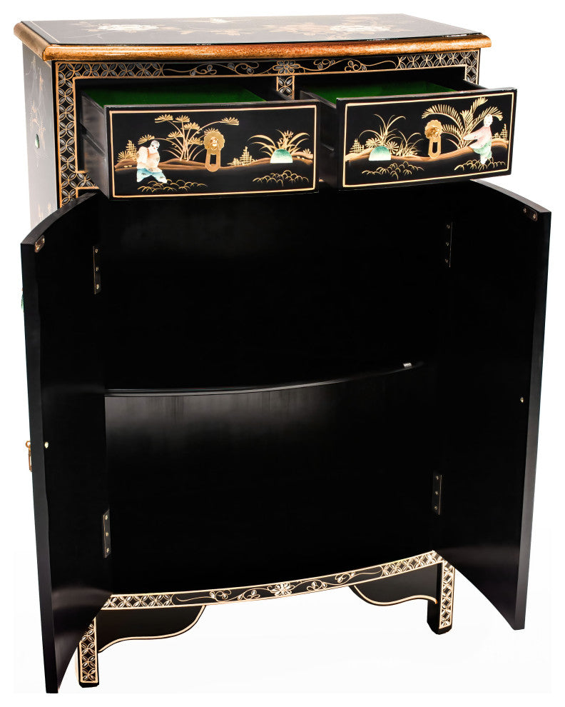 Black Lacquer Half-Round Cabinet Royal Ladies