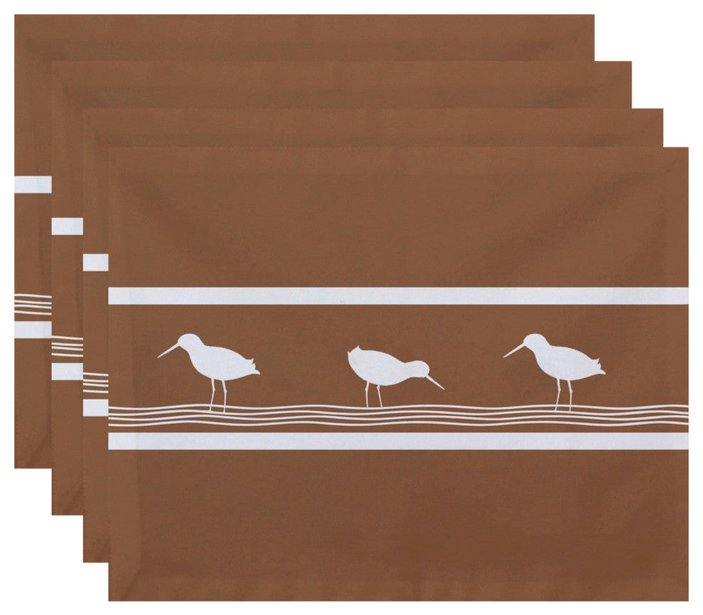 18"x14" Birdwalk, Animal Print Placemat, Taupe And Beige, Set of 4