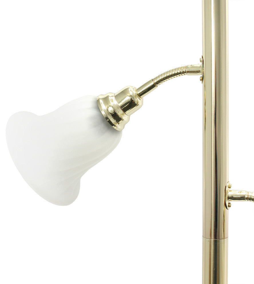 Elegant Designs 3 Light Floor Lamp With Scalloped Glass Shades, Gold