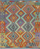 Flatweave Tawil Red/Light Green Rug, 4'10x6'2