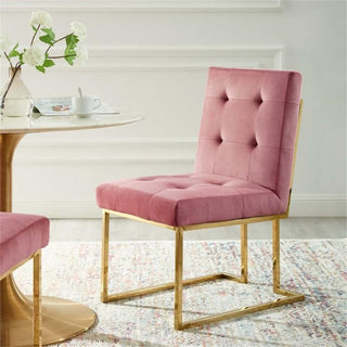 Pemberly Row 18.5" Modern Velvet Dining Chair in Dusty Rose Pink/Gold