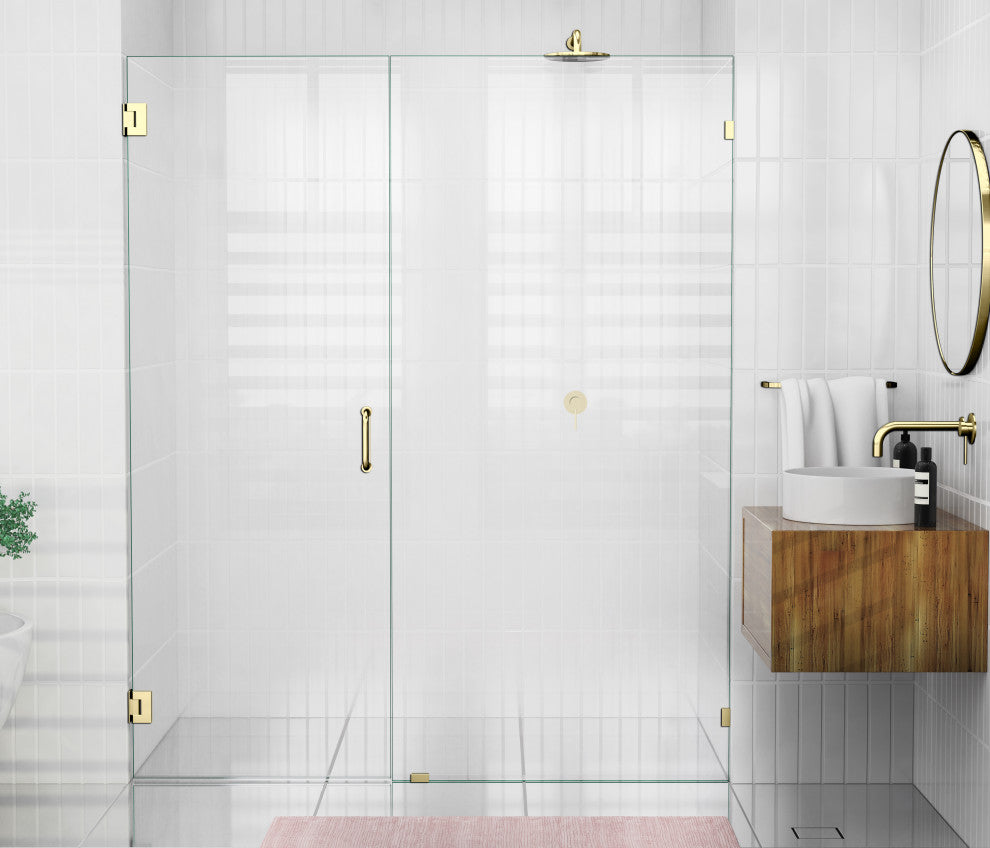 78"x68" Frameless Shower Door Wall Hinge, Polished Brass