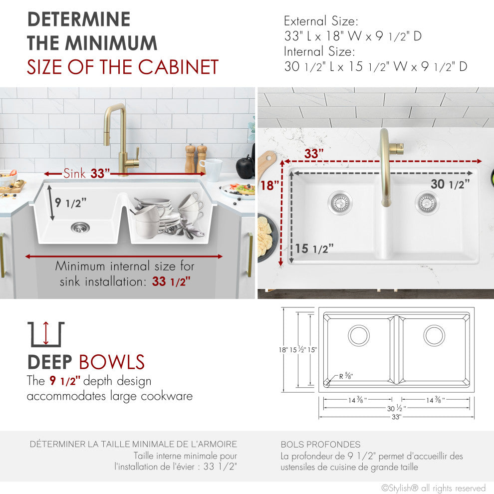 33" Dual Mount Workstation Double Bowl White Granite Kitchen Sink
