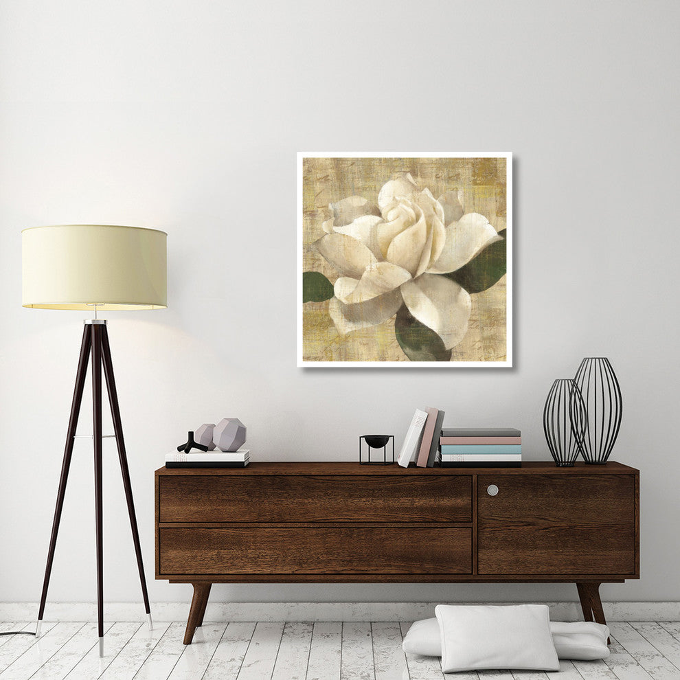 "Gardenia Blossom on Script" Digital Paper Print by Albena Hristova, 38"x38"