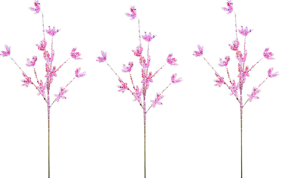 3 Pieces 25" Glitter Leaf Christmas Spray, Pink