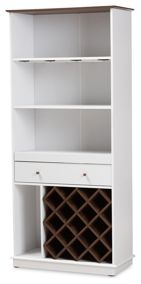 Mina Mid-Century Modern Dark Gray and Oak Wood Wine Cabinet