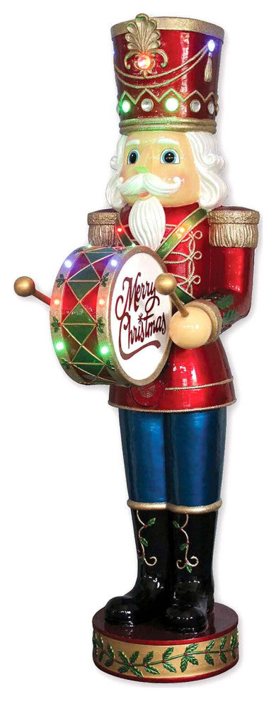 5' Nutcracker Playing Bass Drum With Moving Hands, Music, Timer, 15 LEDs