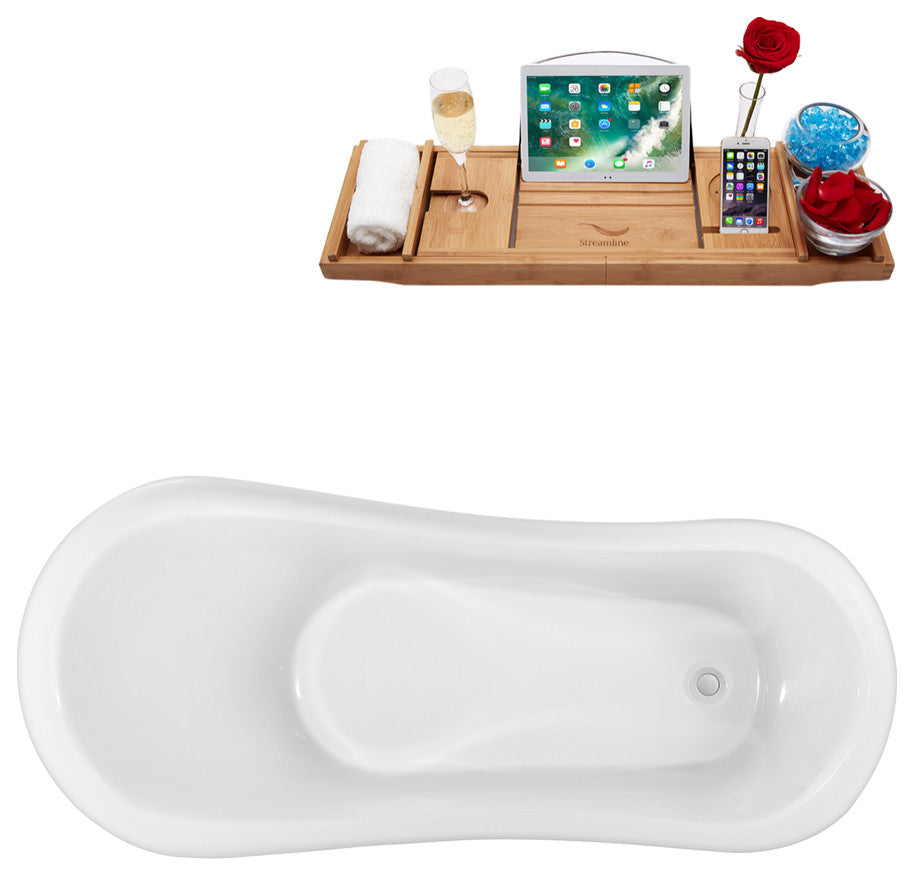 61" Streamline N482BL-IN-WH Clawfoot Tub and Tray With Internal Drain