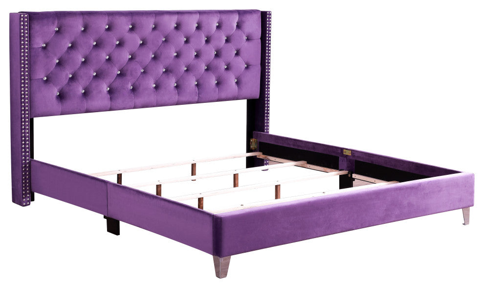Chester Upholstered Velvet Bed, Purple, King