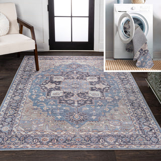 Maris Ornate Medallion Machine-Washable Blue/Cream 4 ft. x 6 ft. Area Rug