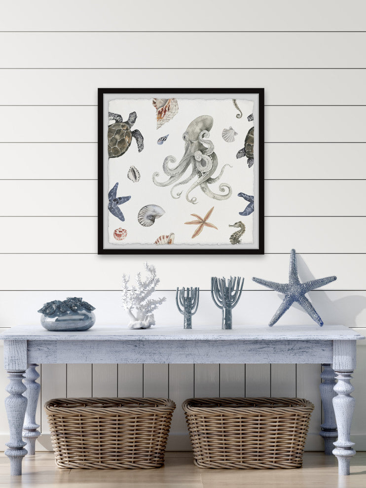 "Ocean Dwellers" Framed Painting Print, 18x18