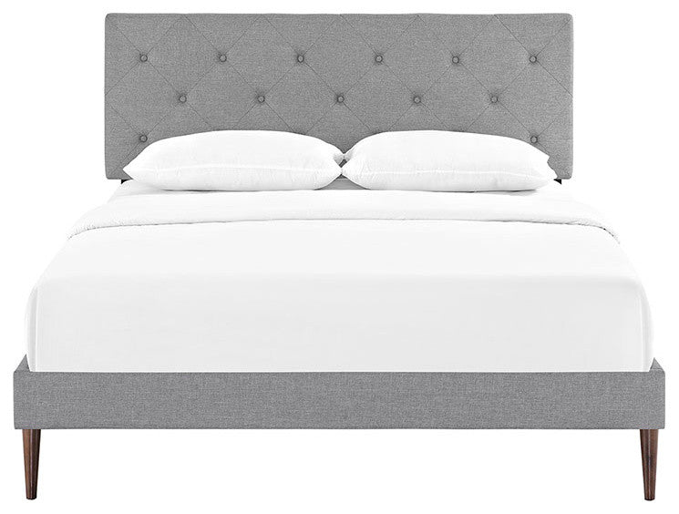 Terisa Full Fabric Platform Bed With Round Tapered Legs, Light Gray