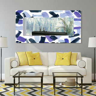 Cerulean Rectangular Beveled Wall Mirror on Free Floating Printed Temped Glass