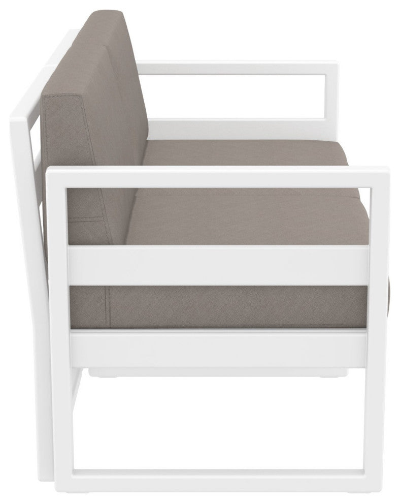 Mykonos Patio Loveseat White With Acrylic Fabric Taupe Cushion
