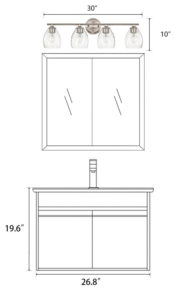30 in. 4-Light Brushed Nickel Vanity Light With Bell-shaped Seedy Glass Shades