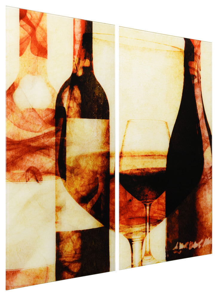 "Smokey Wine" Frameless Free Floating Tempered Glass Panel Graphic Wall Art Set