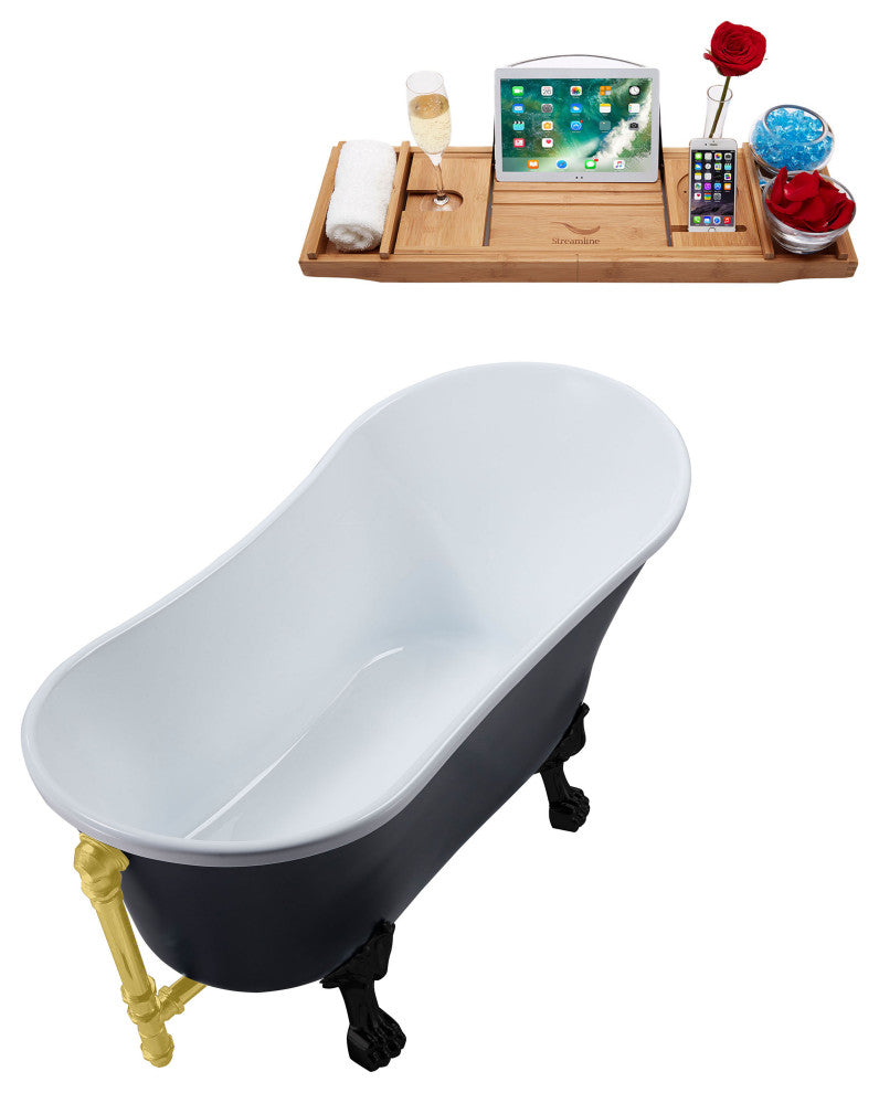 63" Streamline N353BL-BGL Soaking Clawfoot Tub and Tray With External Drain