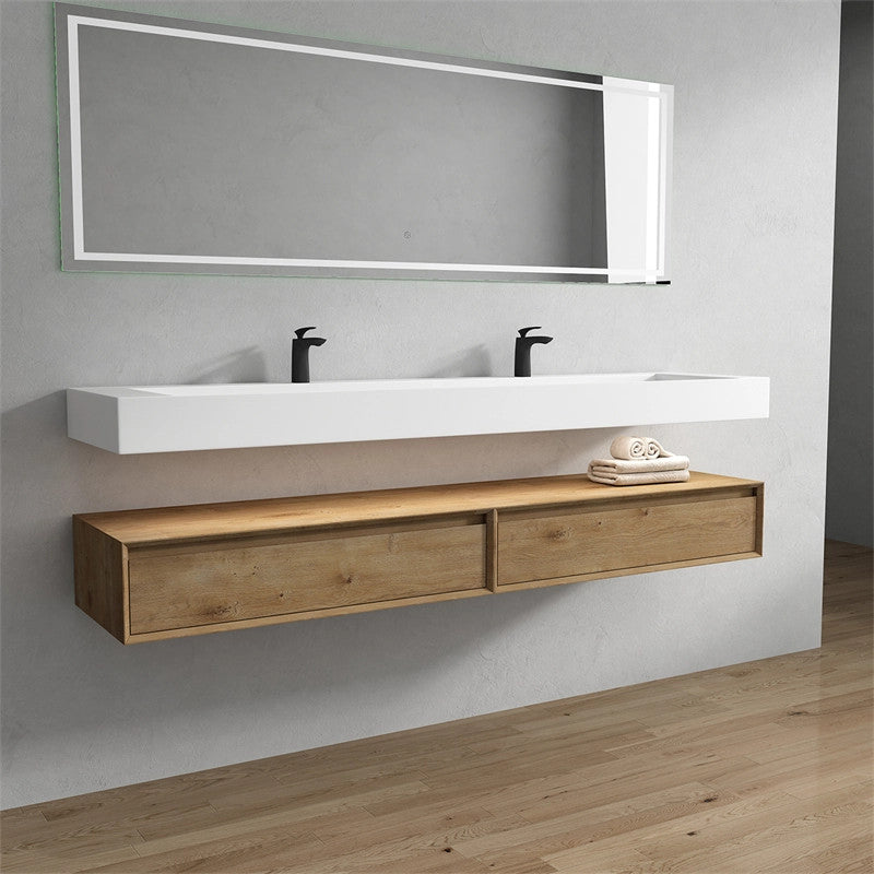 Alysa 84'' Floating Vanity, Acrylic Sink, Double Faucet Hole