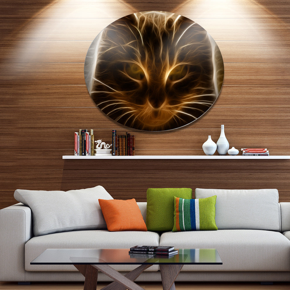 Glowing Fractal Cat Illustration, Animal Round Wall Art, 23"