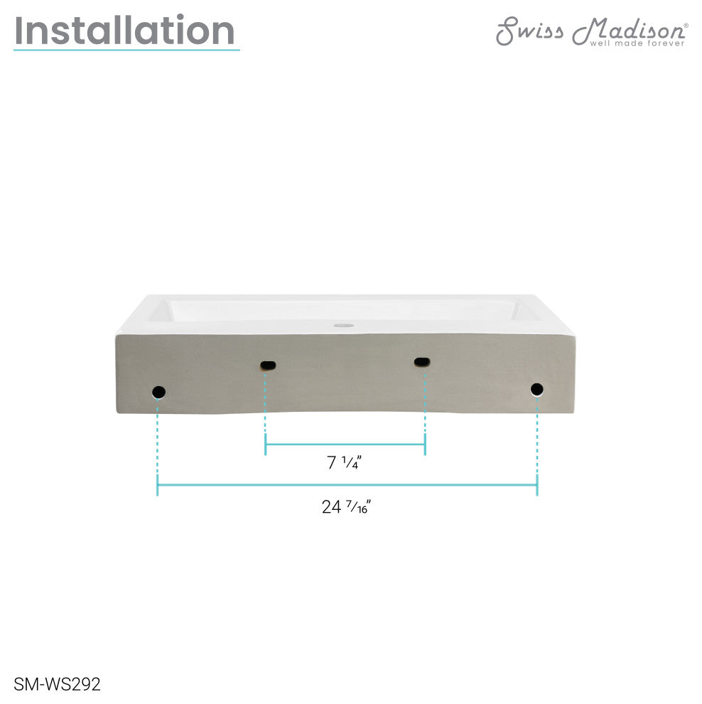 Voltaire Wide Rectangle Wall-Mount Sink, Shiny White