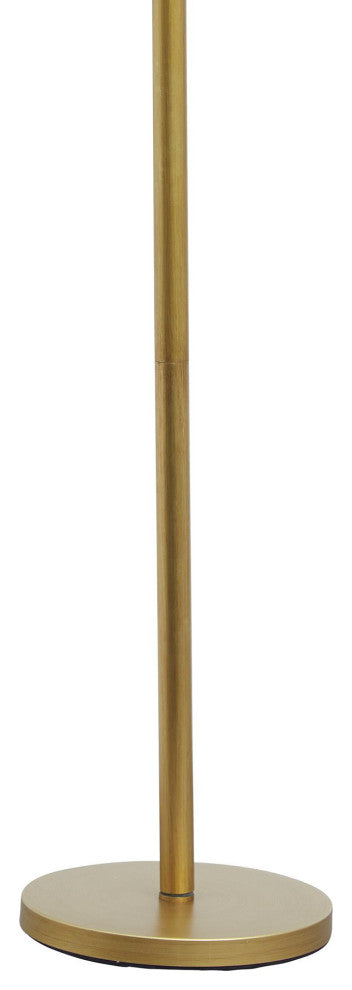 Benzara BM215058 Glass Shade Tilted Metal Frame Floor Lamp, Antique Gold & Clear