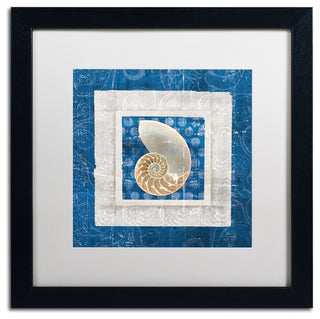 'Sea Shell II on Blue' Matted Framed Canvas Art by Belinda Aldrich