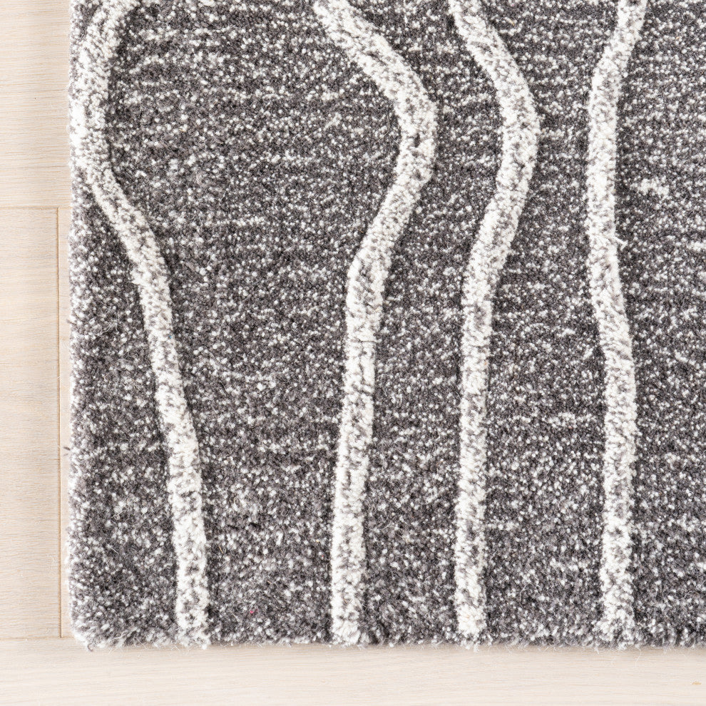 Arvin Olano x RugsUSA Mana Abstract Wool Rug, Grey 2' 6" x 8'