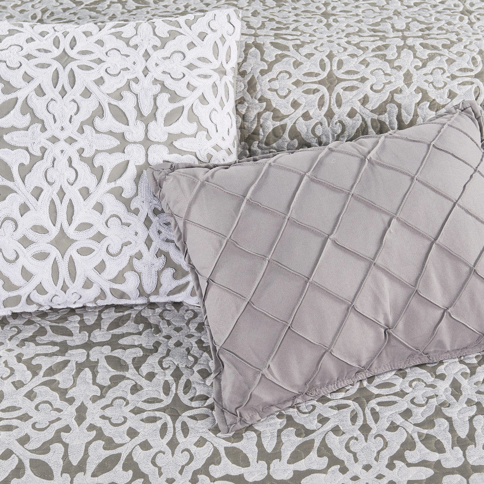 Bellamy Printed Quilted 6-Piece Bed Spread Set, Light Brown/Taupe, King