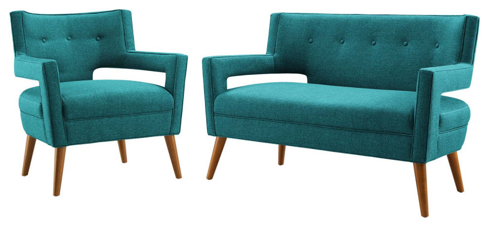 Armchair and Loveseat Sofa Set, Fabric, Teal Blue, Modern, Lounge Hospitality