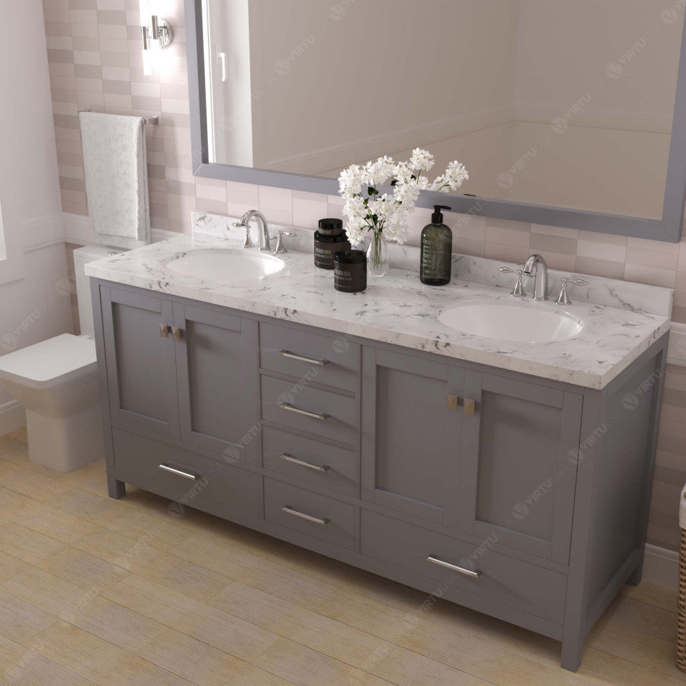 Caroline Avenue 72" Double Bath Vanity With Cultured Marble Quartz Top, Gray
