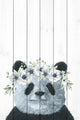 "Floral Crowned Panda" Painting Print on White Wood, 8x12