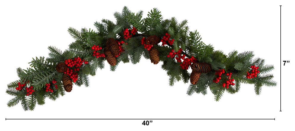 40" Pines, Red Berries and Pinecones Artificial Christmas Garland