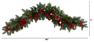 40" Pines, Red Berries and Pinecones Artificial Christmas Garland