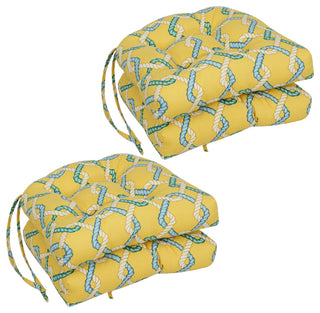 16" Polyester Outdoor U-Shaped Tufted Chair Cushions, Set of 4, Capecod Summer
